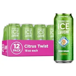 Sparkling Ice Caffeine Citrus Twist Sparkling Water with Caffeine, Zero Sugar, with Antioxidants and Vitamins,16 fl oz Cans (Pack Of 12)