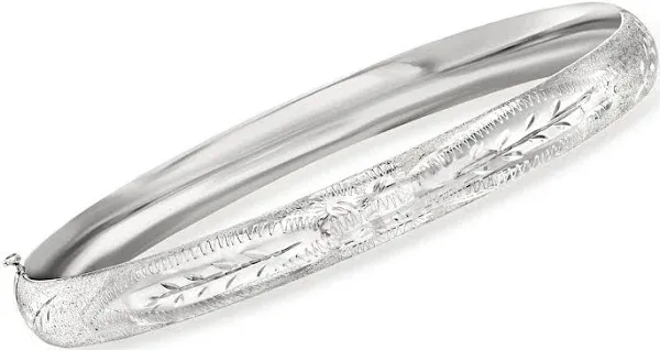 14kt White Gold Textured Bangle Bracelet