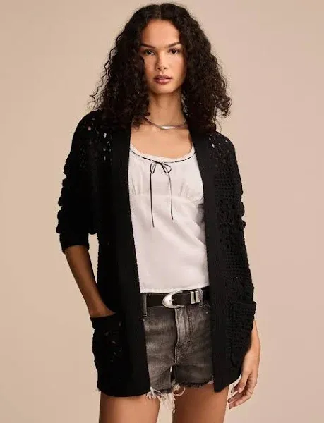 Lucky Brand Women's Granny Crochet Open Front Cardigan