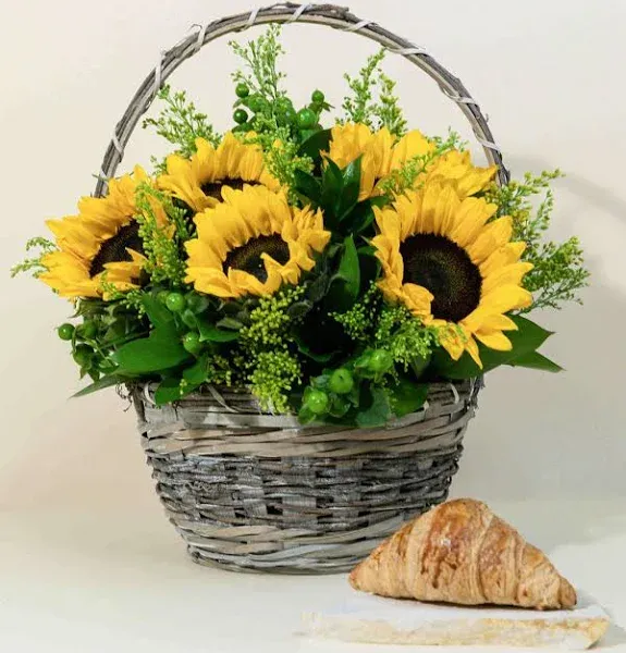 French Florist Basket of Sunny Sunflowers