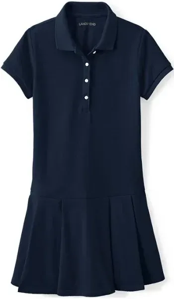 Lands' End Girls' School Uniform Short Sleeve Mesh Pleated Polo Dress