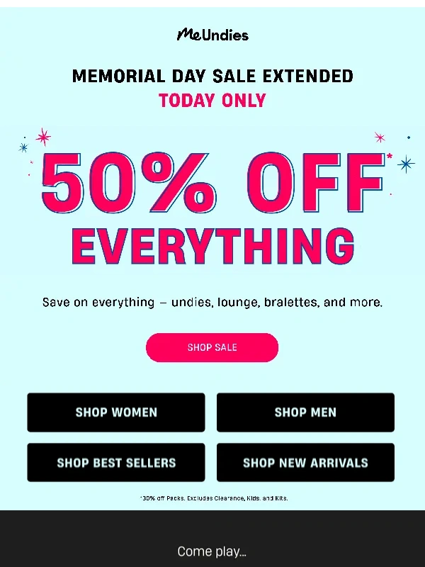 MeUndies - EXTENDED: 50% OFF EVERYTHING