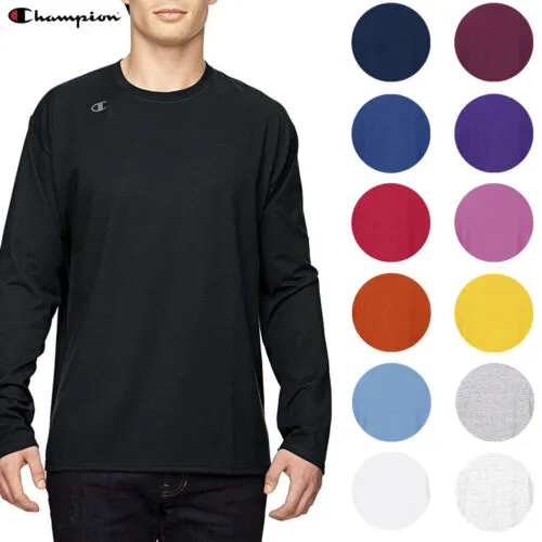 Champion Mens T390 Jersey Crew Neck Long Sleeve Logo T-Shirt UV Protection