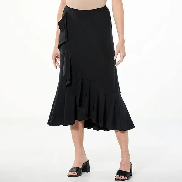 Antthony Faux Wrap Ruffled Pull-On Midi Skirt