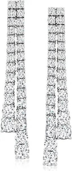 14kt White Gold 4 ctw Diamond Two- Row Linear Drop Earrings