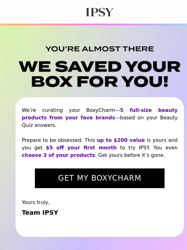 Ipsy - Your BoxyCharm is under construction
