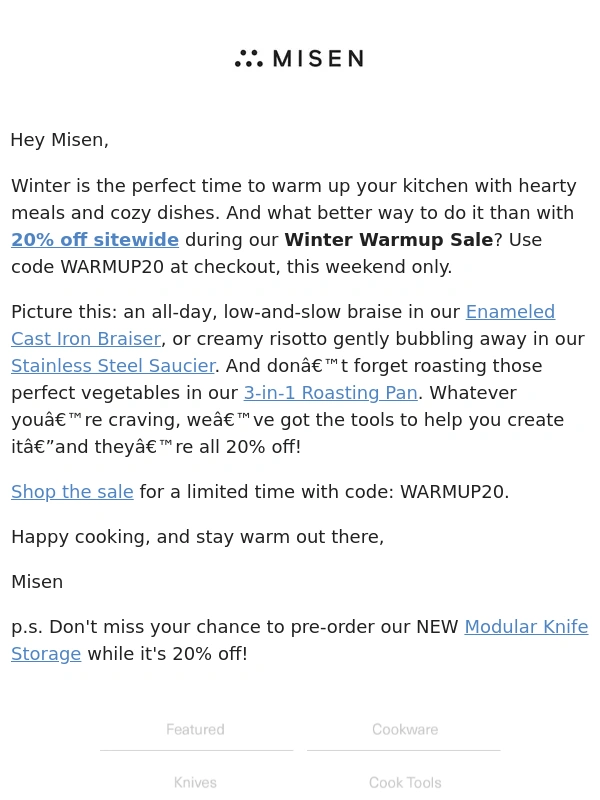 Misen - ENDS TOMORROW: 20% Off Sitewide!