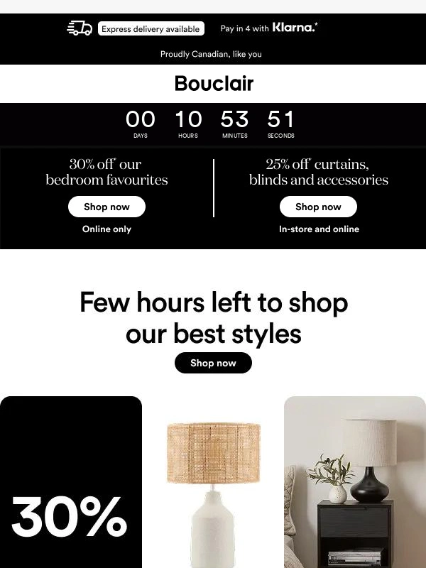 Bouclair - Few hours left to 30% off our bedroom favourites ?
