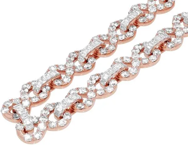 Adult Infinity Link 25 Pointer Emerald Cut 70.0 CT Diamond Cuban Chain Necklace 10K Rose/White Gold 12mm