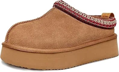 ZEXSAFETY Platform Slippers for Women Snow Winter Womens Slippers Fluffy House Slippers for Indoor and Outdoor Chestnut 7
