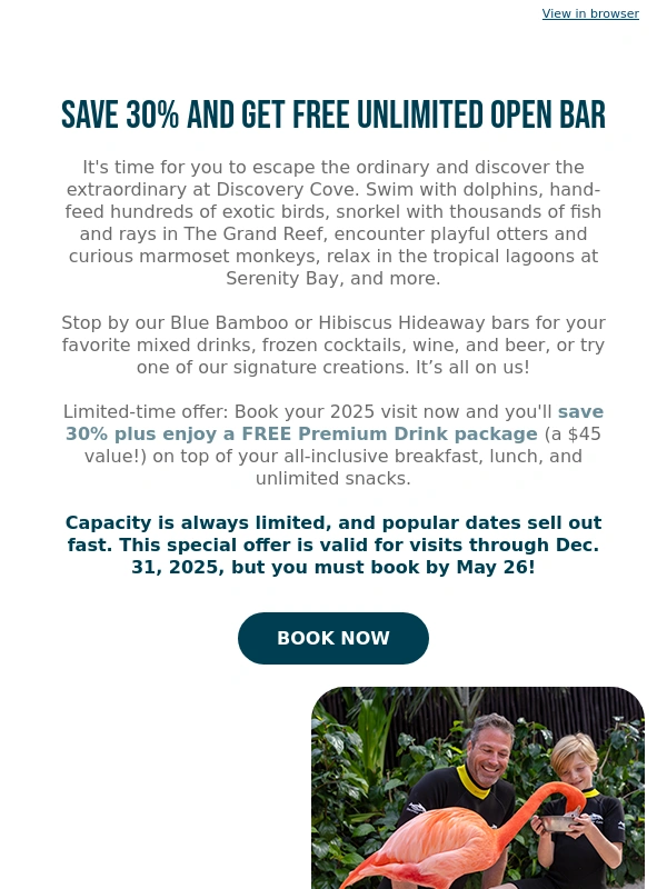 Discovery Cove - NEW OFFER: Save 30% + Get Free Open Bar in Paradise!