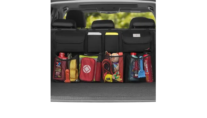 SURDOCA Oversized Trunk Organizer for Car, 3rd Gen Upgraded Car Trunk Organizer SUV with 4 Non-slip Strips, Hanging Car Storage Organizer with 8 Large Pockets, Car Accessories Interior–(43.3×18.9 in)
