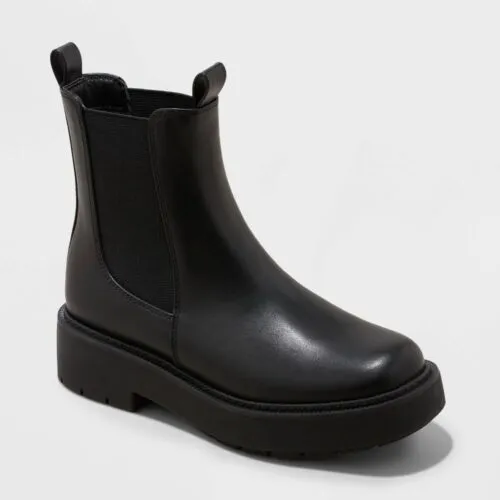 A New Day Womens Faux Leather Ankle Chelsea Boots Block Heel Memory Foam