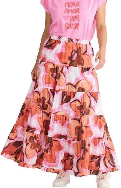 Brave+True Wonderland Floral Tiered Maxi Skirt
