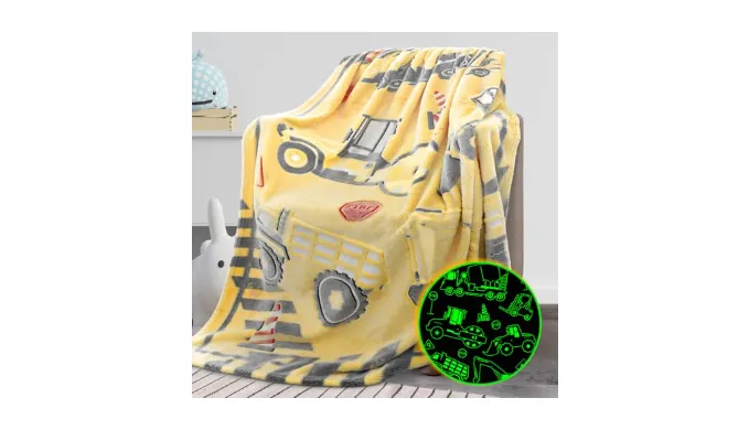 REXEO Tractor Blanket Glow in The Dark Truck Blanket for Kids Cute Soft Excavators Blanket for Boys Fleece Construction Toddler Boy Blanket Birthday Gifts for Kids