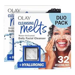 Olay Cleansing Melts + Hyaluronic Face Cleanser, 64 ct. Total (2 x 32 ct.), Water-Activated Face Wash to Clean, Tone, and Refresh, Fragrance-Free