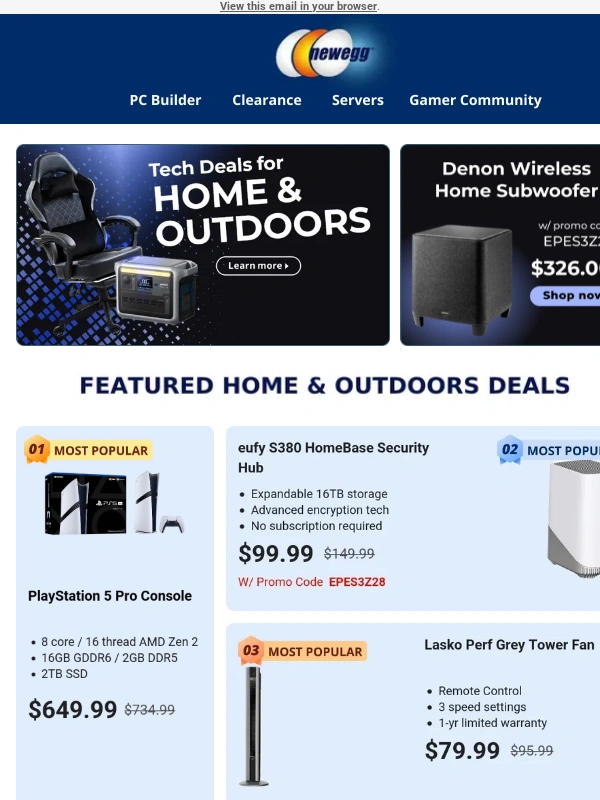 Newegg - $649.99 PS5 Pro Console! Save $273 on Denon Home Subwoofer!