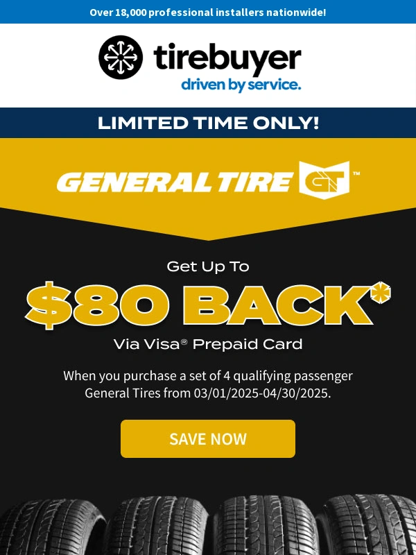 TireBuyer - Exclusive Offer: Up to $80 Back on General Tires ?