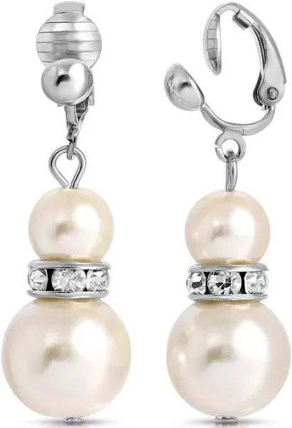 JEWELRY Women's Double Drop Faux Pearl Clip Earrings