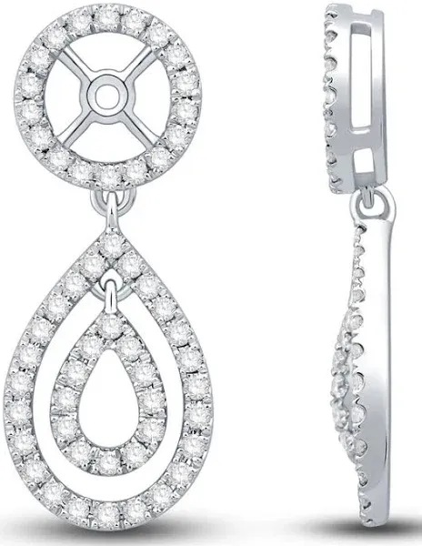 Jared 14K White Gold 5/8 Ct tw Round Diamond Double Halo Dangle Earring Jacket