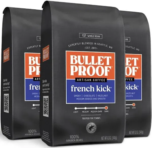 Bulletproof French Kick Whole Bean Coffee 3 pack, 12 oz. each - Dark Roast