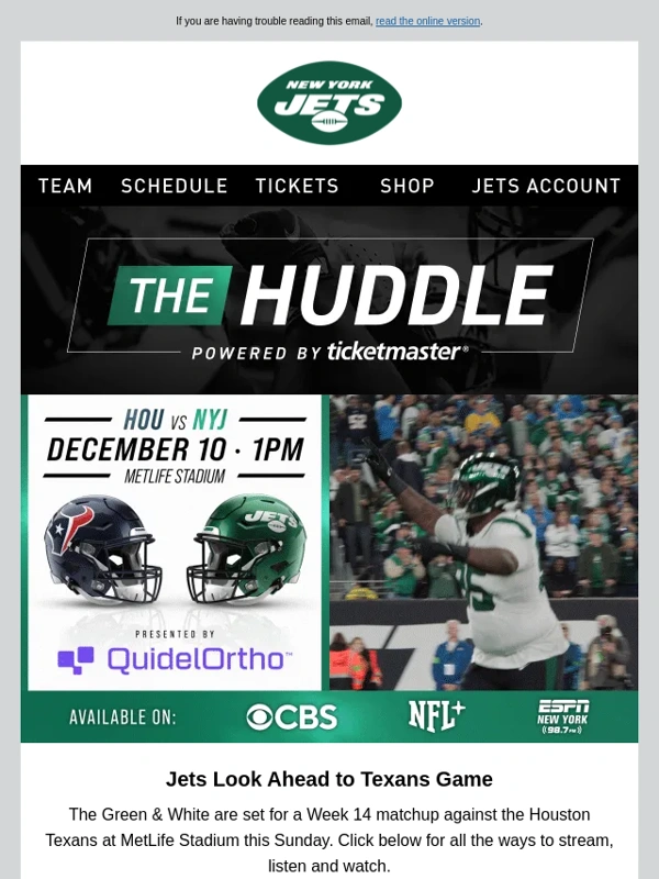 New York Jets - The Huddle: Jets Host Texans at MetLife