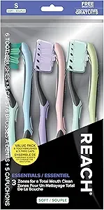 6-Count REACH Essentials Toothbrush with Toothbrush Caps (Soft)