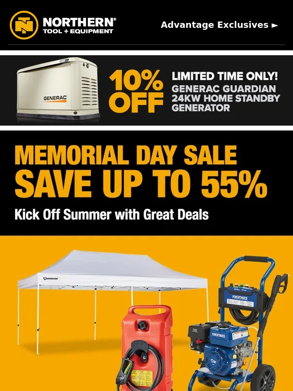 Northern Tool - Save Up to 55% - MEMORIAL DAY SALE Final Day