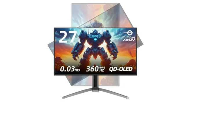 27 Inch 360Hz QD OLED 1440P Gaming Monitor, 3rd Gen Quantum Dot OLED 0.03ms GTG True 10 Bit, HDR400 109% DCI-P3 147% sRGB, Speakers Swivel Tilt Height Pivot Adjustable Type-C HDMI 2.1, DP1.4, G27T8T