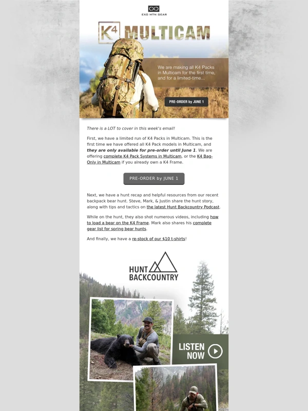 Exo Mtn Gear - Multicam Packs // Spring Bear Gear List // Loading the K4 Frame