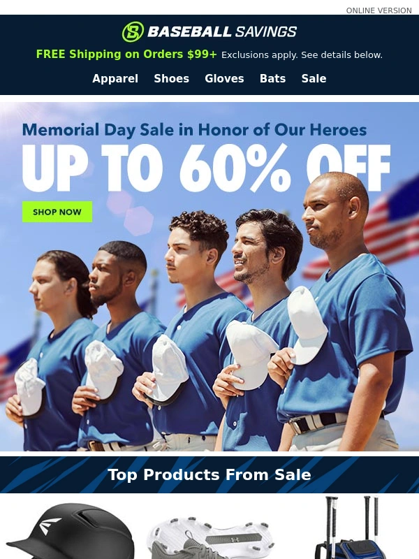 Baseball Savings - Celebrate and SAVE! NEW Price DROPS For Memorial Day!