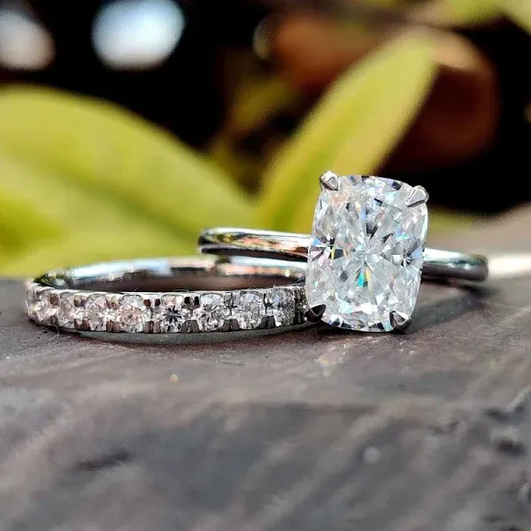 2.36 TW Elongated Cushion Cut Hidden Halo Moissanite Lovely Bridal Set