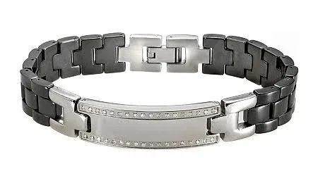 Men's 1/4-ct. T.W. Diamond Bracelet in Stainless Steel and Black