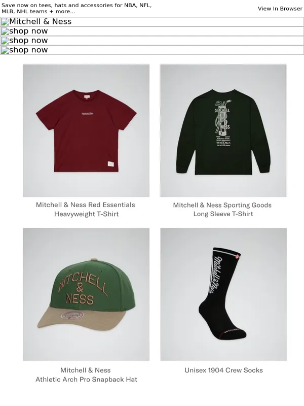 Mitchell & Ness - LAST CHANCE | 35% Off Tees,Hats & Accessories!
