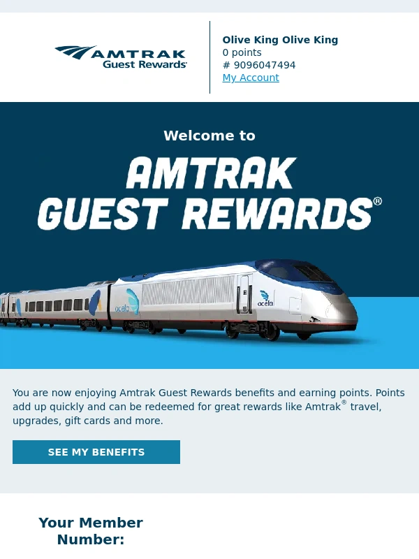 Amtrak - Welcome aboard! Next stop: Rewards!