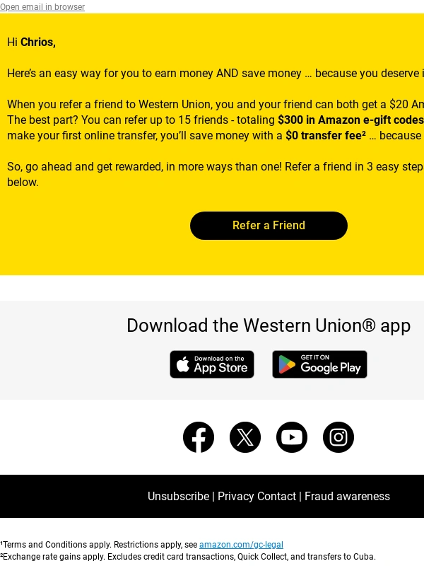 Western Union - Chrios,earn rewards for you and your friends