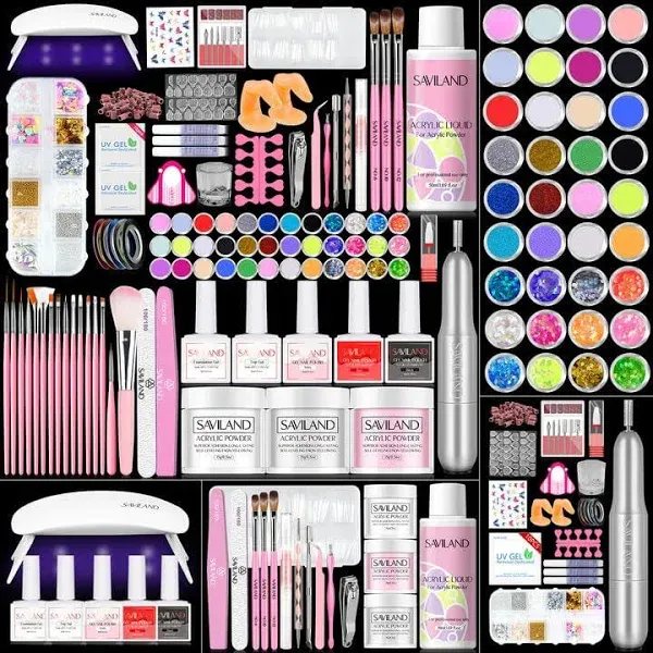 SAVILAND - Acrylic Nail Kit, Professional Nail Kit Acrylic Set for Beginners, Gel Polish, U V Light