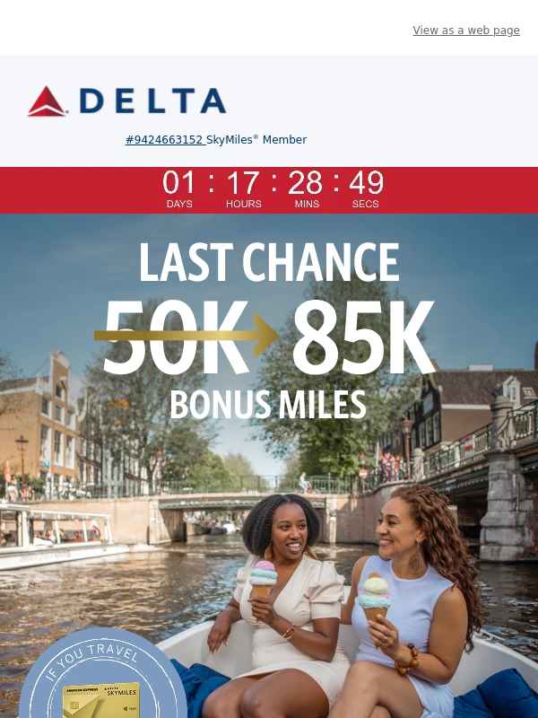 Delta - Last Chance: Earn 85K Bonus Miles