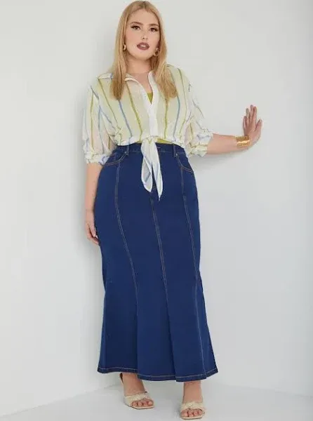 Ashley Stewart Plus Size Mermaid Denim Maxi Skirt