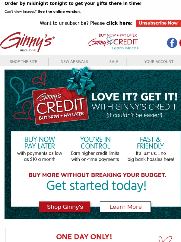 Ginny's - Standard Shipping Extended to Tonight