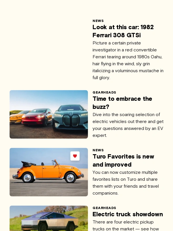 Turo - A red ‘82 Ferrari,Cybertruck vs. the rest,& all the EVs