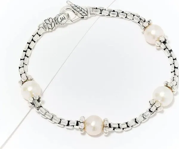 Sterling Silver Cultured Pearl Station Bracelet