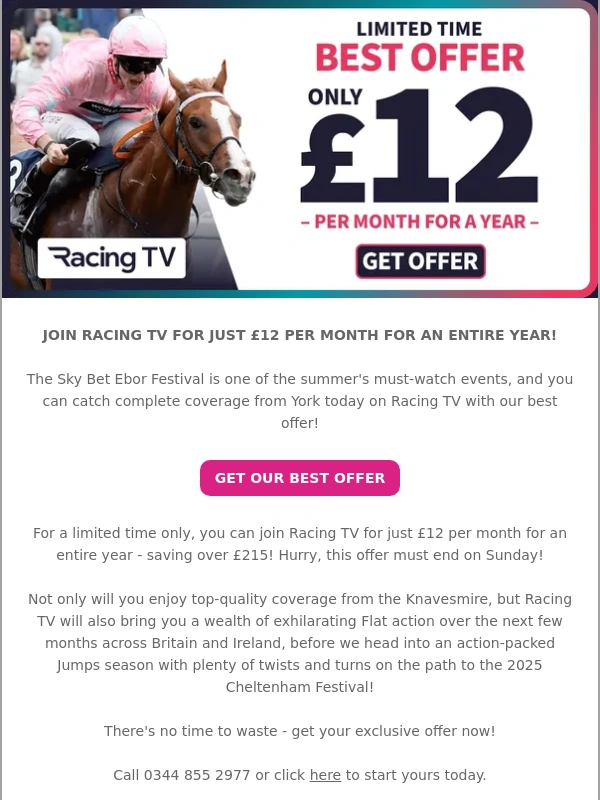 Racing TV - Exclusive Offer: Join Racing TV at £12/Month for a Year! ?