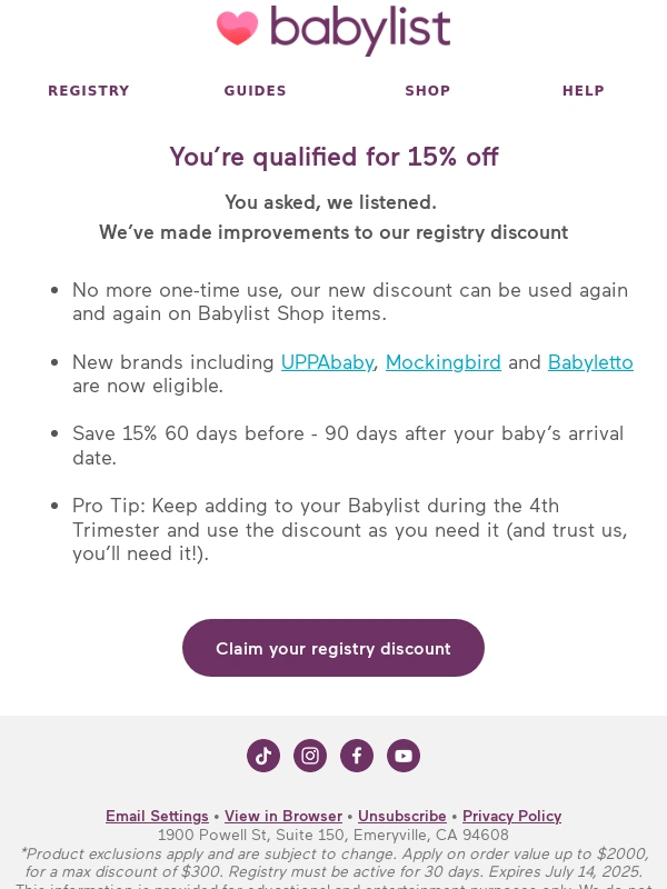 Babylist - Registry Discount got an update