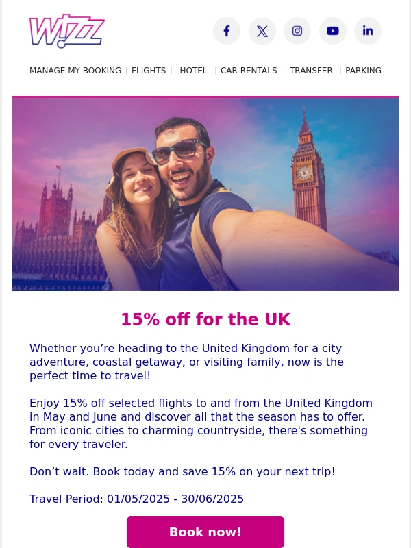 Wizz Air - 15% off flights to and from the UK ??