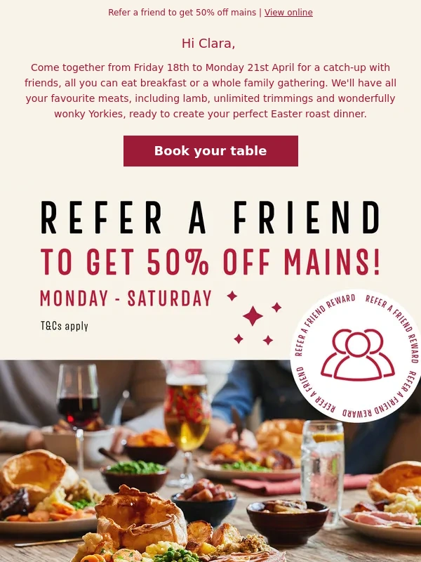 Toby Carvery - Easter can only be celebrated with a roast dinner