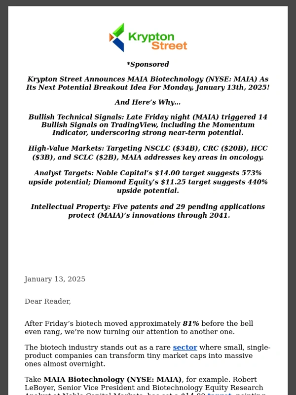 Investopedia - Why MAIA Biotechnology (NYSE: MAIA) Tops Our Early Watchlist This Morning