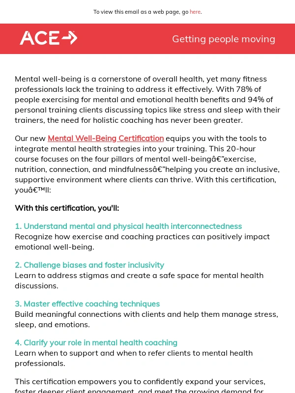 ACE Fitness - NEW COURSE! Mental Well-Being Certification