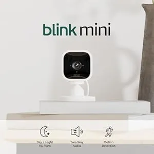 Blink Mini - Compact indoor plug-in smart security camera, 1080p HD video, night vision, motion detection, two-way audio, easy set up, Works with Alexa – 2 cameras (White)