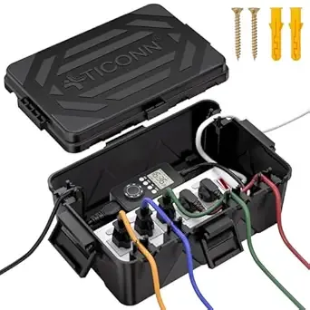 TICONN Outdoor Electrical Box, IP54 Splash-Proof Outdoor Extension Cord Cover, Protects Power Strip, Plug, Socket, Timer, Holiday Lights (Black, Large)